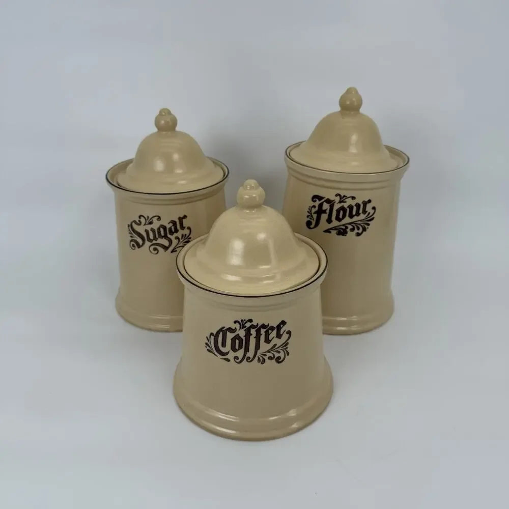 Pfaltzgraff USA Village Canister Set Flour Coffee Sugar w/Lids (3 Piece Set)